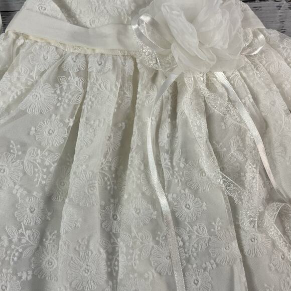 PETITE JR Baby Girl Ivory Lace Dress XS 3-6 mths Bonnet Bow Wedding Dedication 1 - Picture 5 of 13